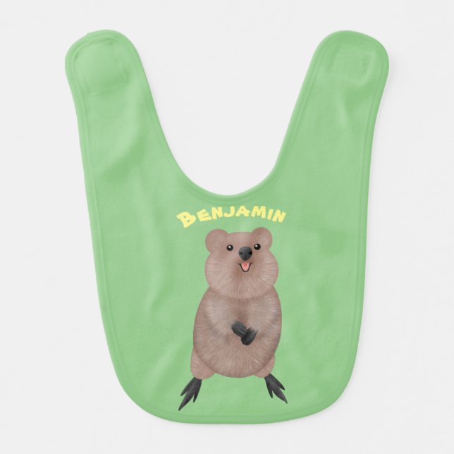 Happy smiling cute quokka cartoon design baby bib (Front)