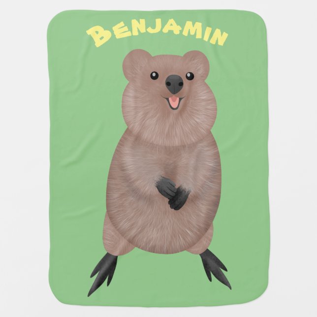 Happy smiling cute quokka cartoon design baby blanket (Front)