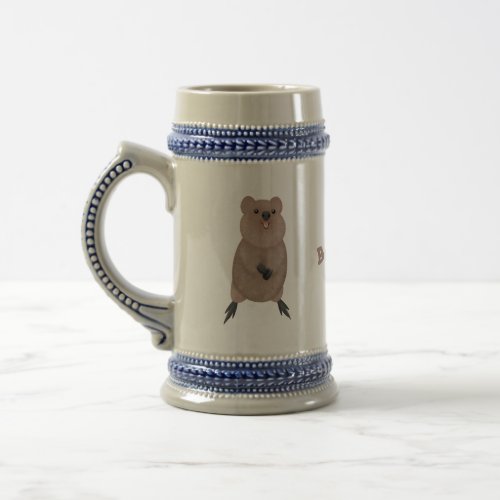 Happy smiling cute quokka cartoon design beer stein