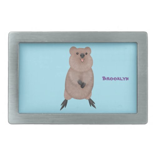 Happy smiling cute quokka cartoon design belt buckle