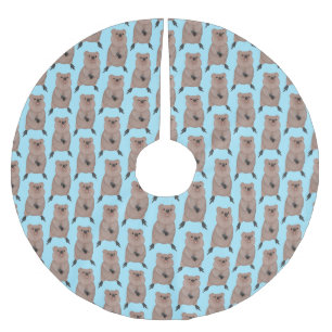 Happy smiling cute quokka cartoon design brushed polyester tree skirt