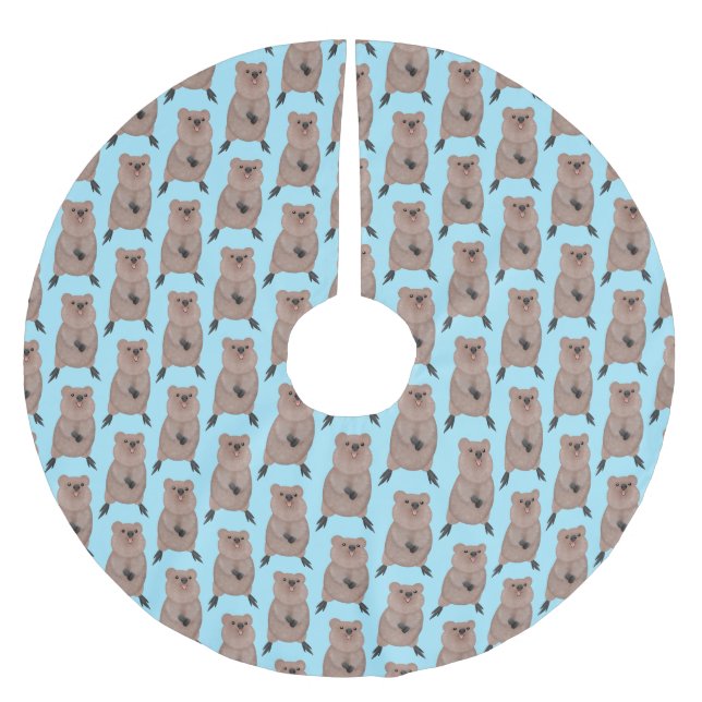 Happy smiling cute quokka cartoon design  brushed polyester tree skirt (Front)