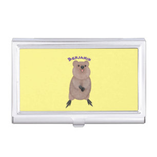 Happy smiling cute quokka cartoon design business card case