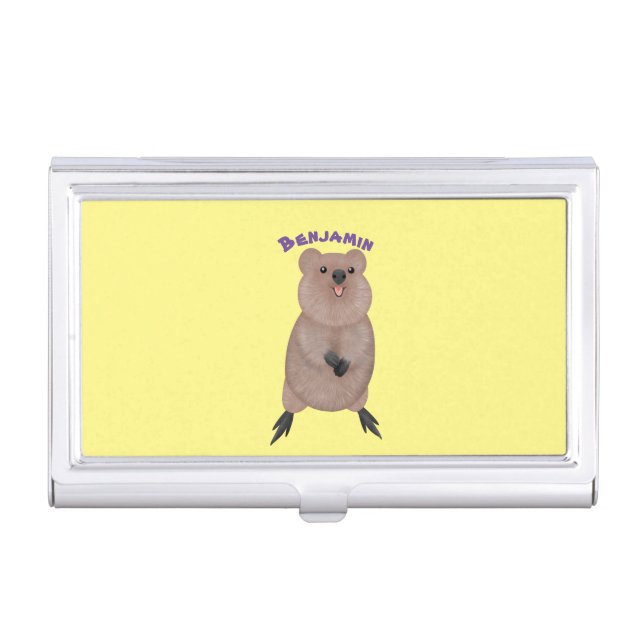Happy smiling cute quokka cartoon design business card case (Front)