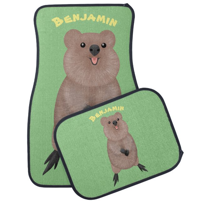 Happy smiling cute quokka cartoon design car floor mat (Set)