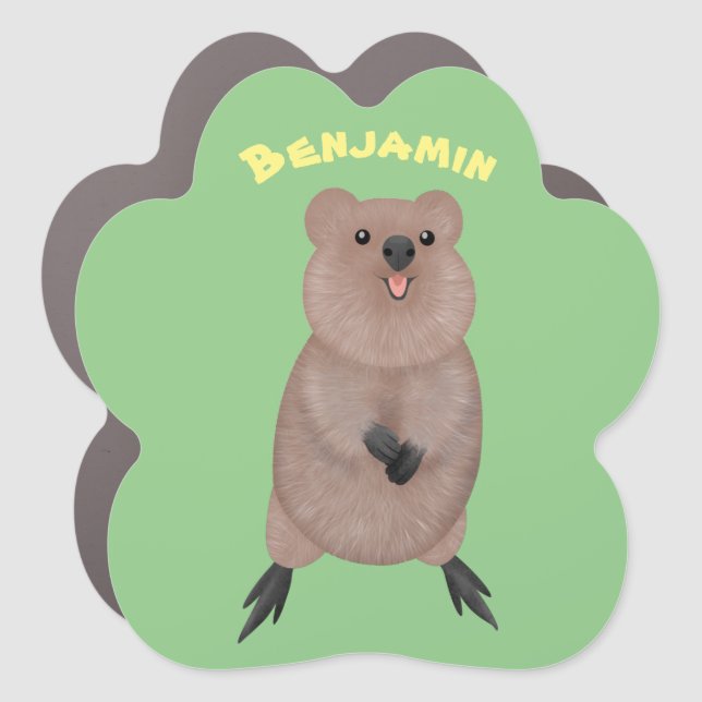 Happy smiling cute quokka cartoon design car magnet (Front)