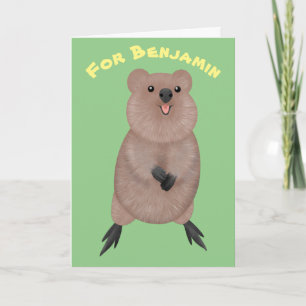 Happy smiling cute quokka cartoon design card
