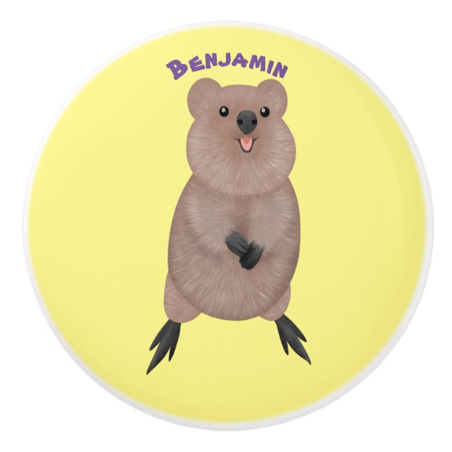 Happy smiling cute quokka cartoon design ceramic knob (Front)
