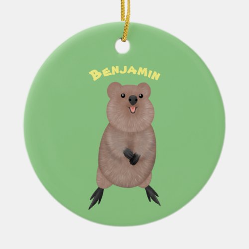 Happy smiling cute quokka cartoon design ceramic ornament