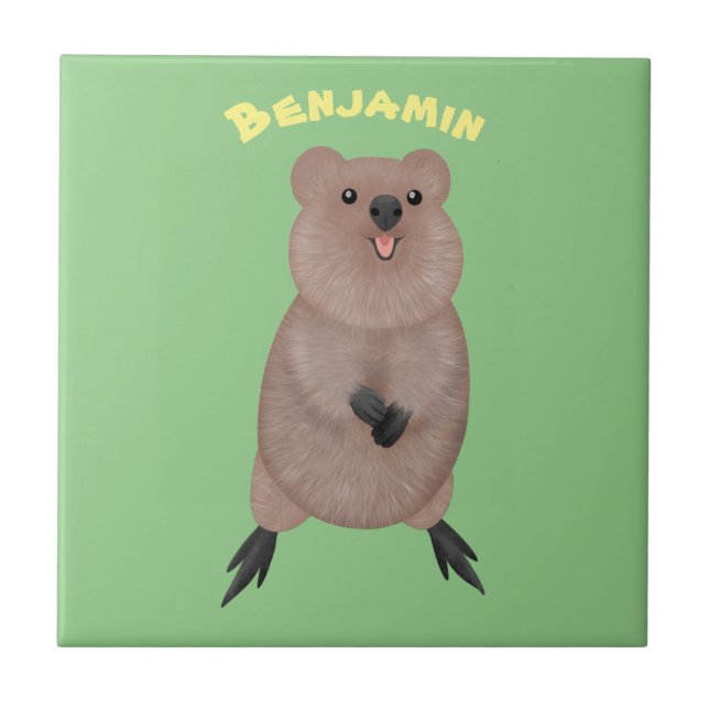 Happy smiling cute quokka cartoon design ceramic tile (Front)
