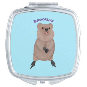 Happy smiling cute quokka cartoon design compact mirror