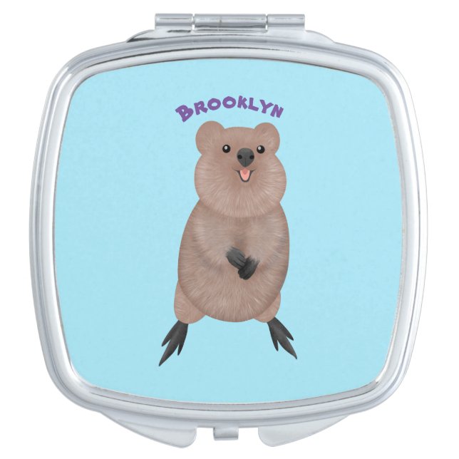 Happy smiling cute quokka cartoon design compact mirror (Front)