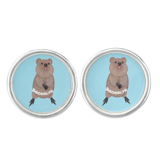 Happy smiling cute quokka cartoon design cufflinks (Front)