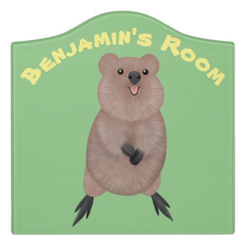 Happy smiling cute quokka cartoon design door sign