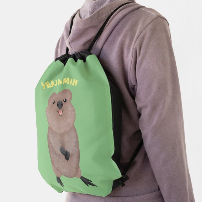 Happy smiling cute quokka cartoon design drawstring bag (Insitu)