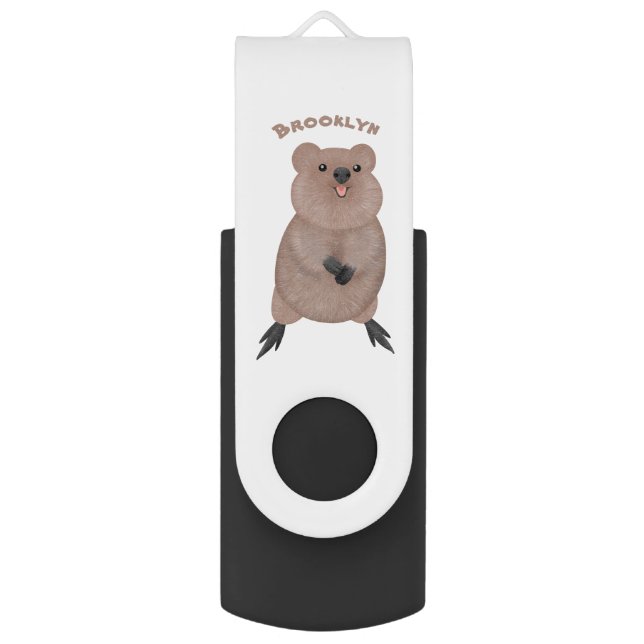 Happy smiling cute quokka cartoon design flash drive (Front Vertical)