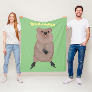 Happy smiling cute quokka cartoon design fleece blanket