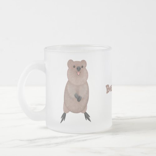 Happy smiling cute quokka cartoon design frosted glass coffee mug