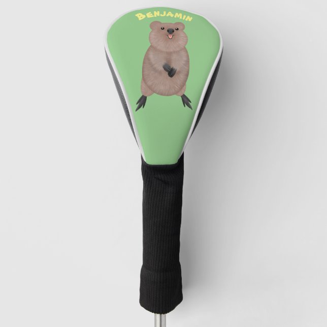 Happy smiling cute quokka cartoon design golf head cover (Front)