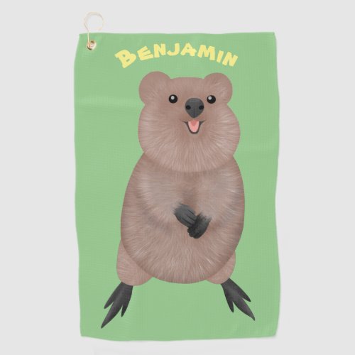 Happy smiling cute quokka cartoon design golf towel