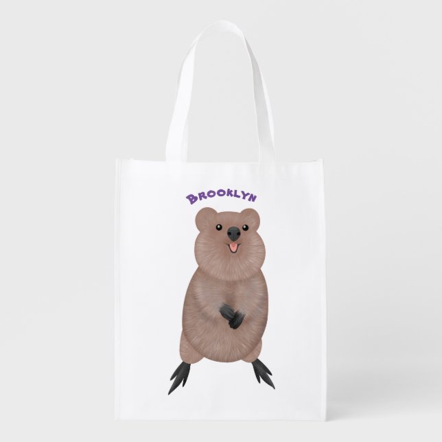 Happy smiling cute quokka cartoon design grocery bag (Front)