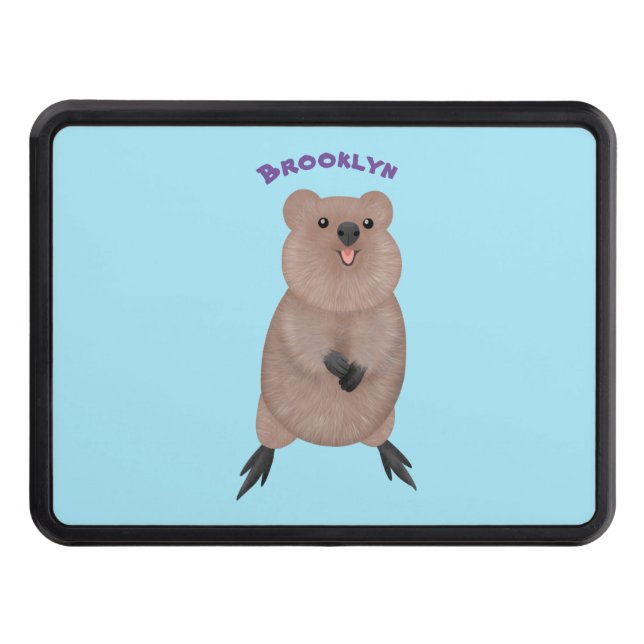 Happy smiling cute quokka cartoon design hitch cover (Front)