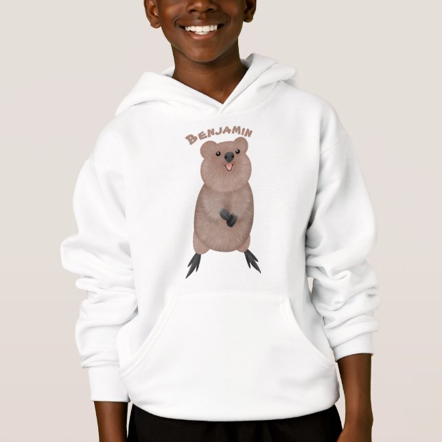 Happy smiling cute quokka cartoon design hoodie (Front)
