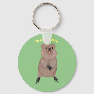 Happy smiling cute quokka cartoon design keychain