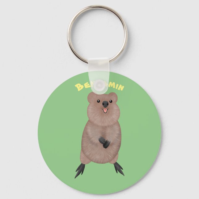 Happy smiling cute quokka cartoon design keychain (Front)