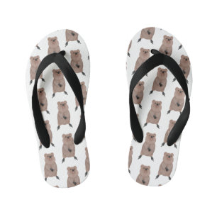 Happy smiling cute quokka cartoon design kid's flip flops