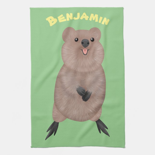 Happy smiling cute quokka cartoon design kitchen towel (Vertical)