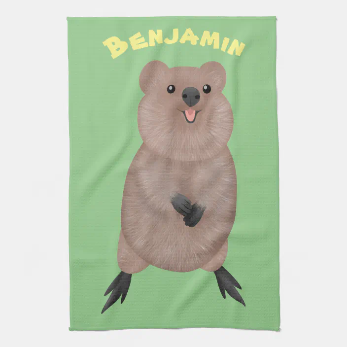 Happy Smiling Cute Quokka Cartoon Design Kitchen Towel Zazzle Com Happy Smiling Cute Quokka Cartoon, Brown Kitchen Island Cartoon Images