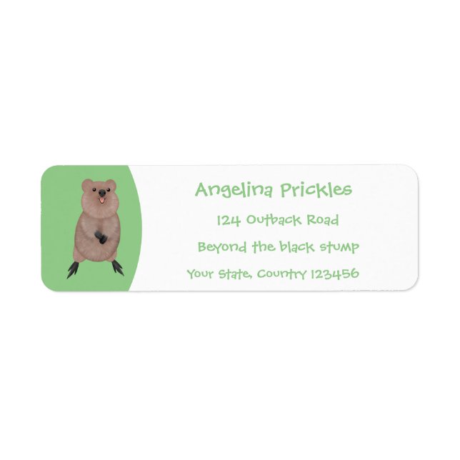Happy smiling cute quokka cartoon design label (Front)