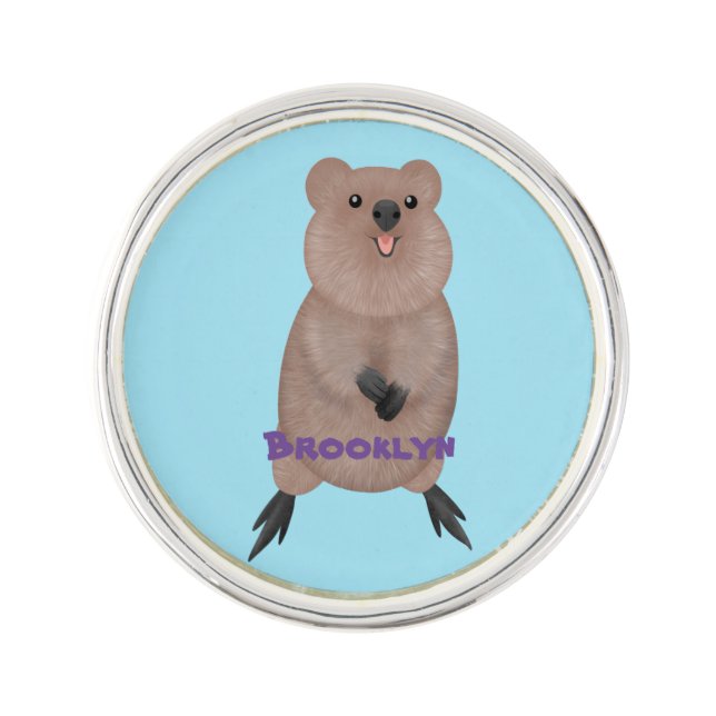 Happy smiling cute quokka cartoon design lapel pin (Front)