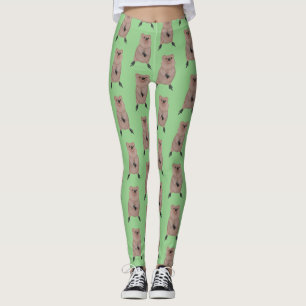 Happy smiling cute quokka cartoon design leggings