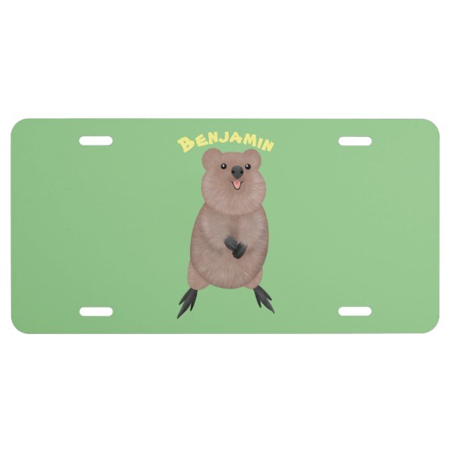 Happy smiling cute quokka cartoon design  license plate (Front)