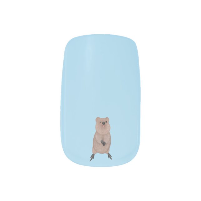 Happy smiling cute quokka cartoon design minx nail art (Left Thumb)