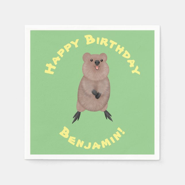Happy smiling cute quokka cartoon design napkins (Front)