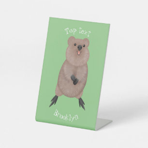 Happy smiling cute quokka cartoon design pedestal sign