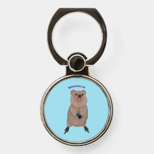 Happy smiling cute quokka cartoon design phone ring stand