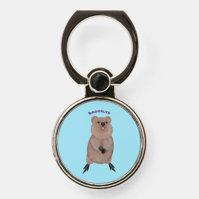 Happy smiling cute quokka cartoon design phone ring stand (Front)