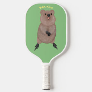 Happy smiling cute quokka cartoon design pickleball paddle