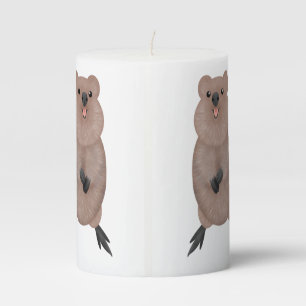 Happy smiling cute quokka cartoon design pillar candle