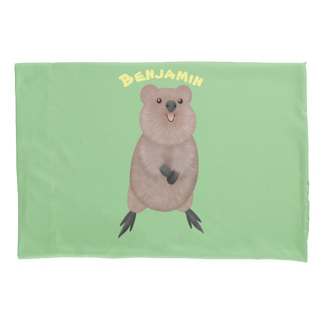 Happy smiling cute quokka cartoon design pillow case (Front)