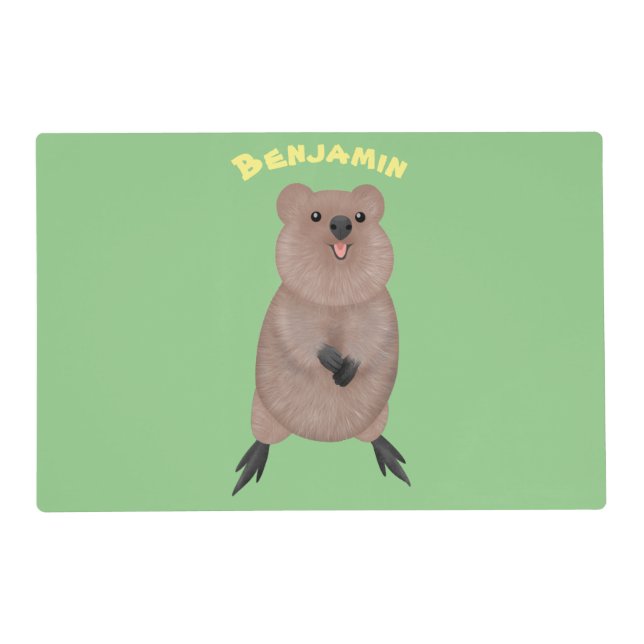 Happy smiling cute quokka cartoon design placemat (Front)