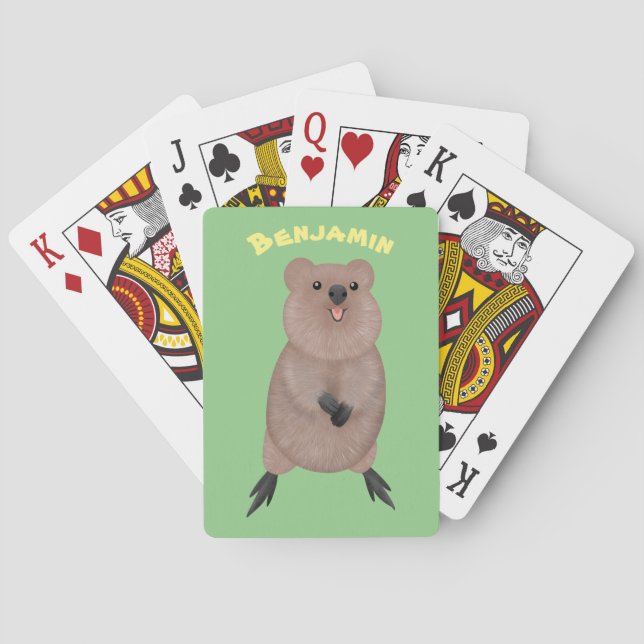 Happy smiling cute quokka cartoon design poker cards (Back)