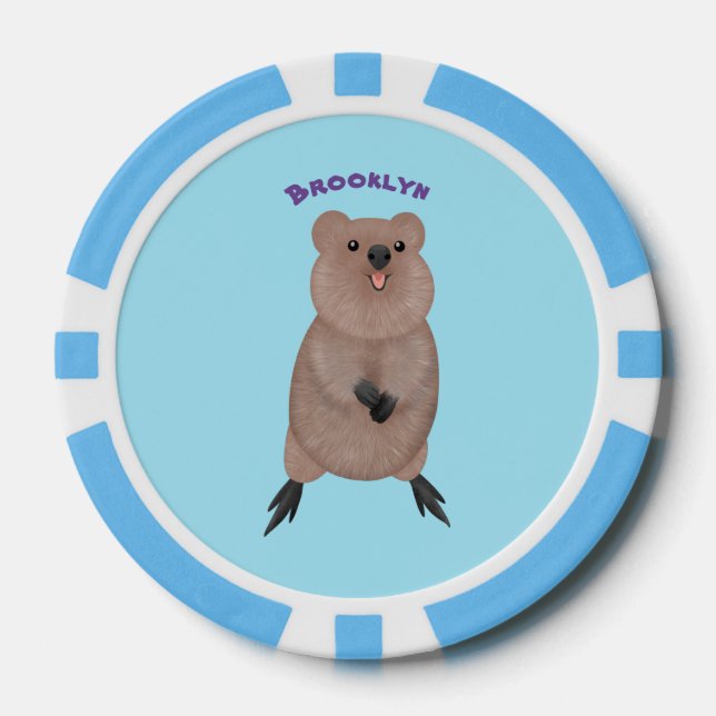 Happy smiling cute quokka cartoon design poker chips (Front)