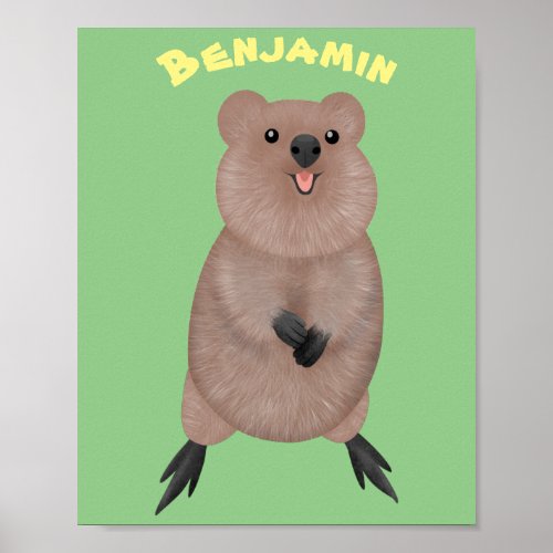 Happy smiling cute quokka cartoon design poster