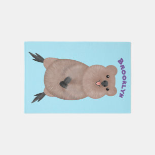 Happy smiling cute quokka cartoon design rug