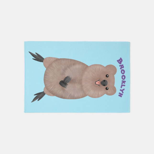 Happy smiling cute quokka cartoon design rug (Front)